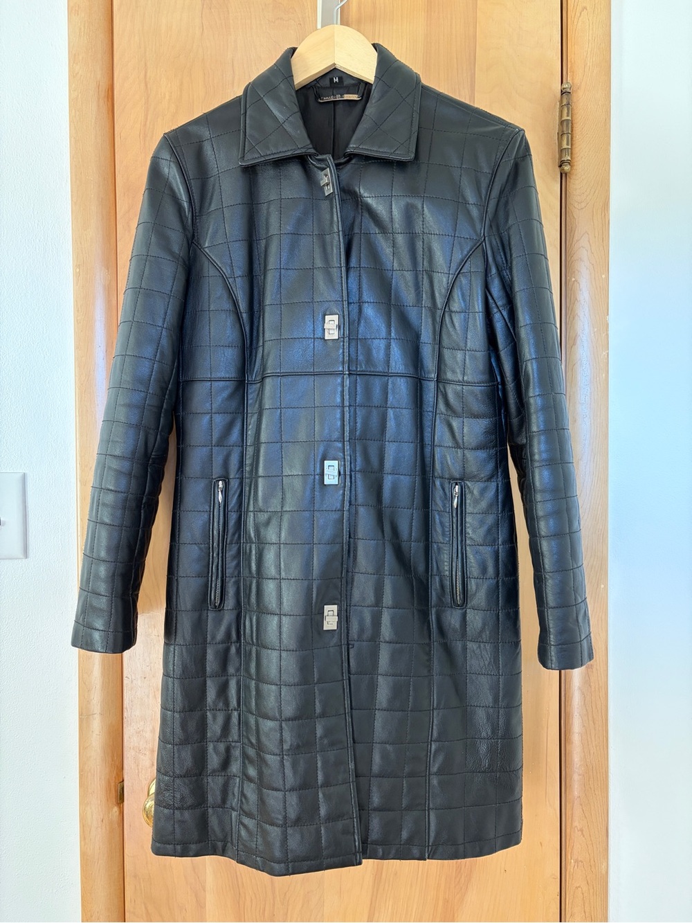 Black Quilted Leather Coat size M